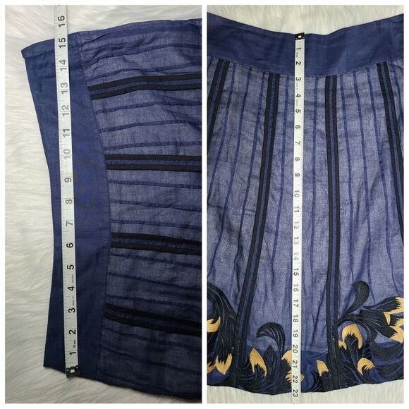 Anthropologie|Floreat Blue Embroidered Floral Midi Skirt, 4 - Picture 8 of 9